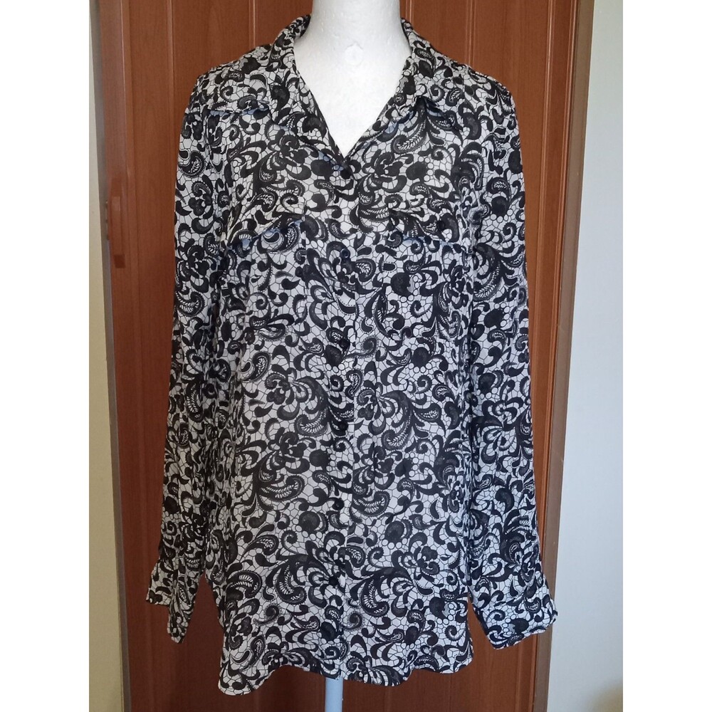 Remise Studio Black/White  Paisley Long Sleeve Buton Up Blouse 6